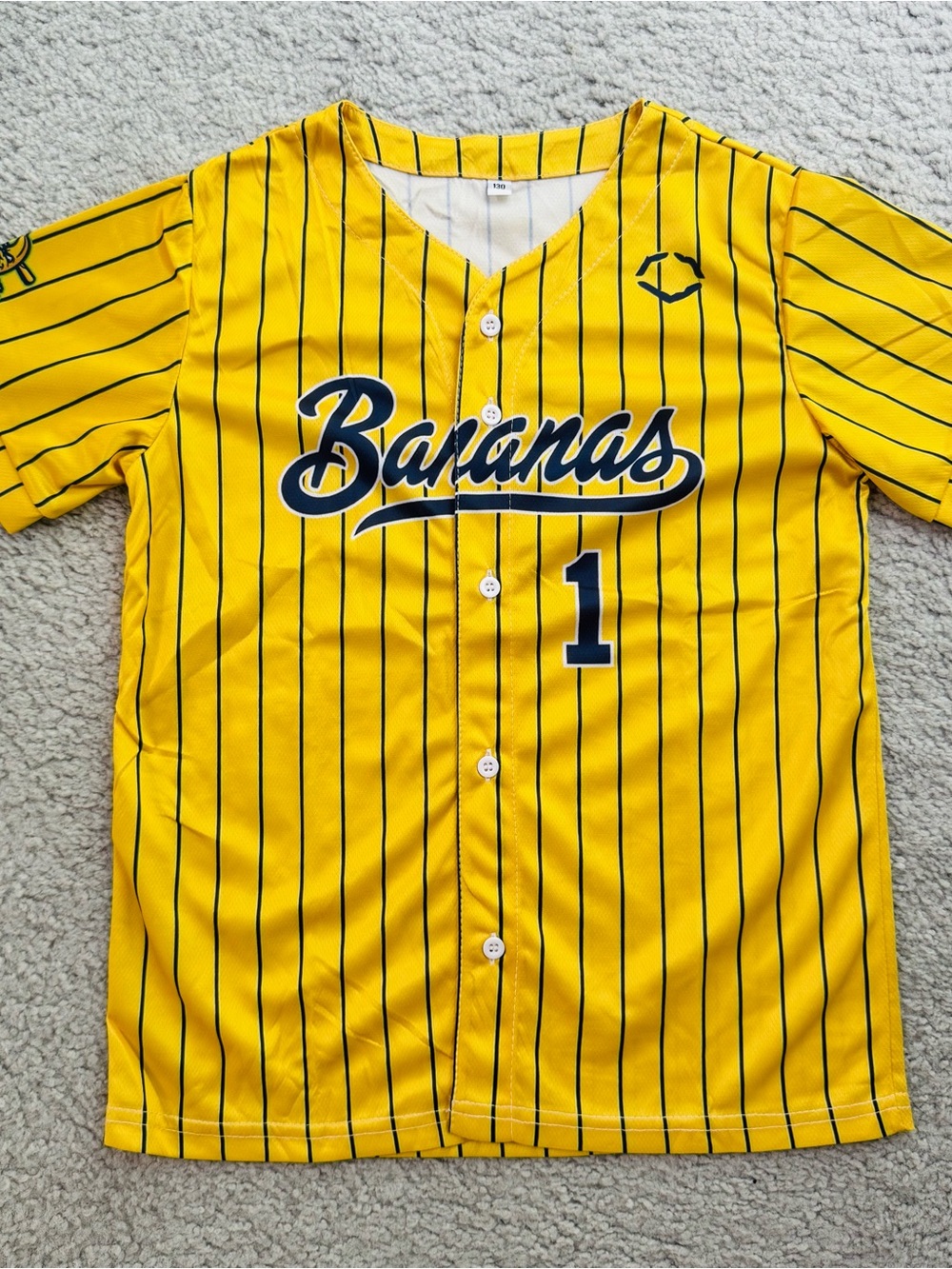 YOUTH SMALL SAVANNAH BANANAS BALL YELLOW BASEBALL JERSEY #1 PINSTRIPE SHIRT KIDS